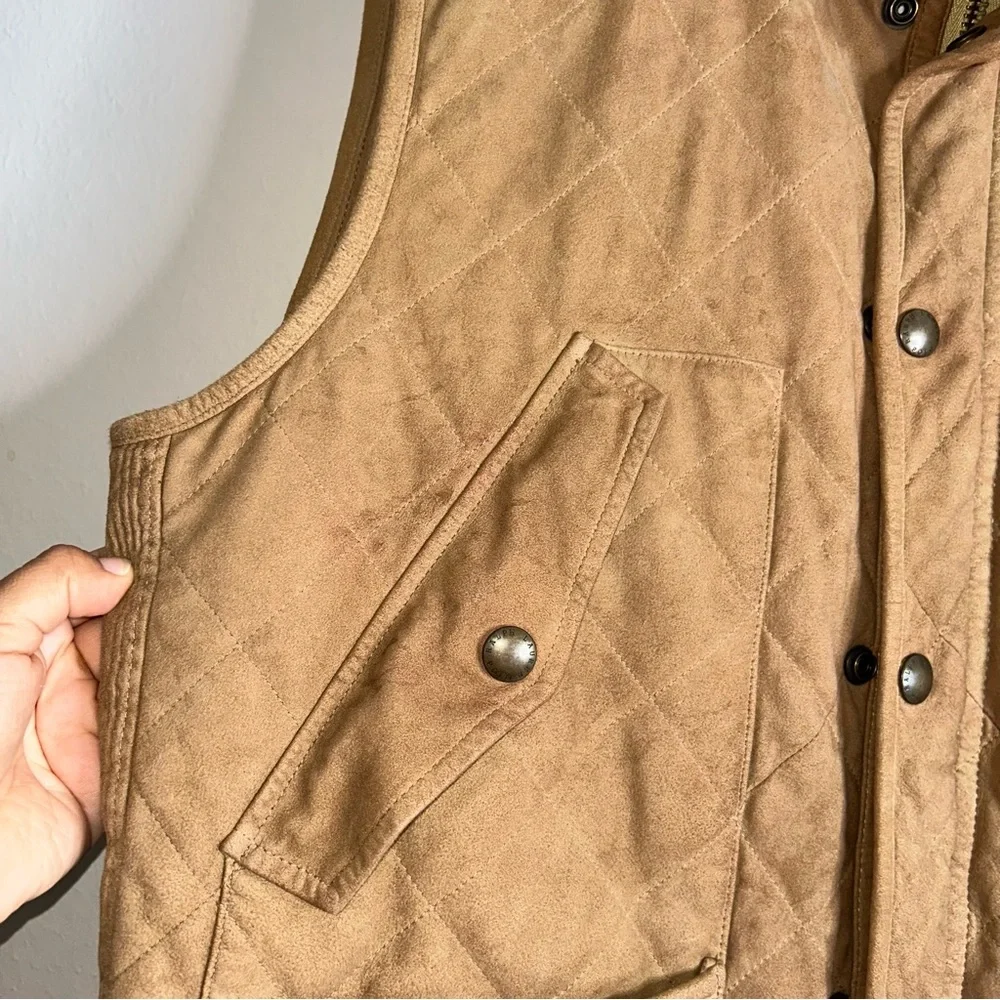 Polo Ralph Lauren Racquet Club Multi Pocket‎ Leather Vest Lined Quilted Tan XL